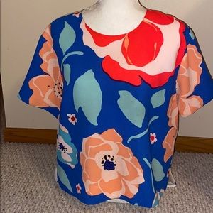 Kate Spade mod floral blouse top back zip XL